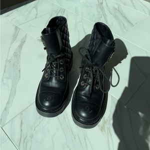 Chanel Black Quilted Leather Boots
